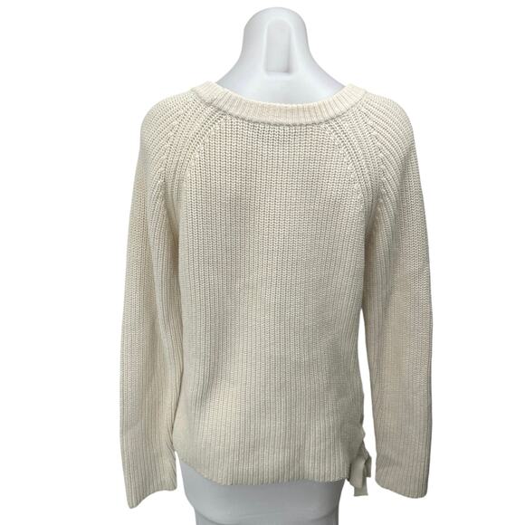 KUT From The Kloth Cream Ribbed Knit Lace Up Long Sleeve Sweater Top Size L - Picture 2 of 5